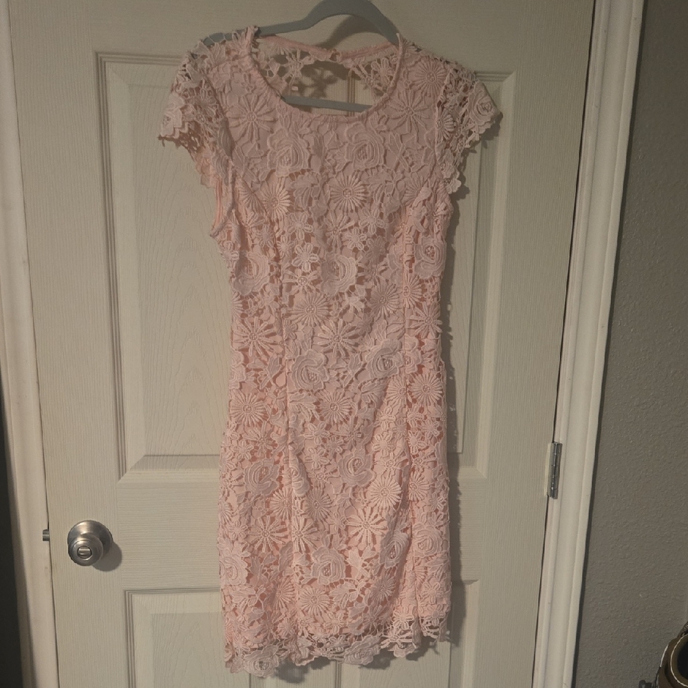 Lulu's Blush Floral Lace Mini Dress